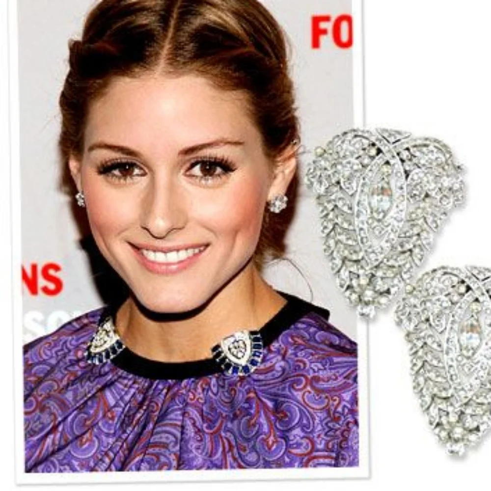 Hollywood 40s Glamour! Two Vintage Silver Crystal Dress Clips - Picture 4 of 12